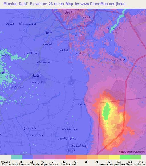 Minshat Rabi`,Egypt Elevation Map