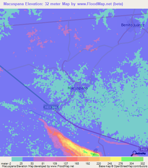 Macuspana,Mexico Elevation Map