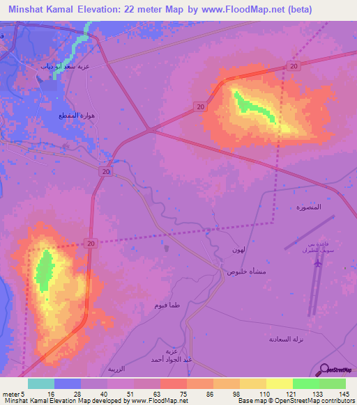 Minshat Kamal,Egypt Elevation Map