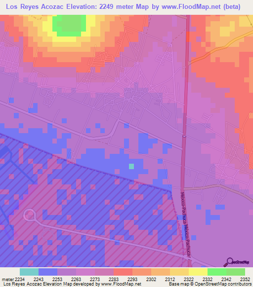 Los Reyes Acozac,Mexico Elevation Map