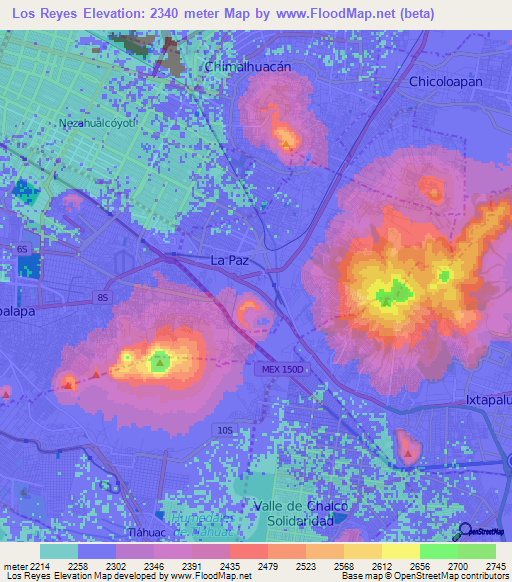 Los Reyes,Mexico Elevation Map