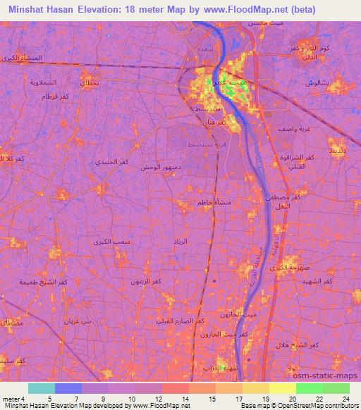 Minshat Hasan,Egypt Elevation Map