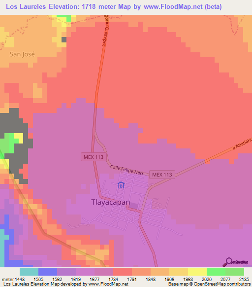 Los Laureles,Mexico Elevation Map