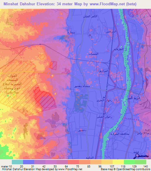 Minshat Dahshur,Egypt Elevation Map