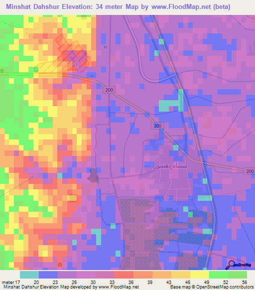 Minshat Dahshur,Egypt Elevation Map