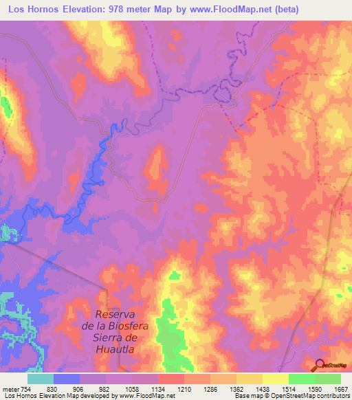 Los Hornos,Mexico Elevation Map