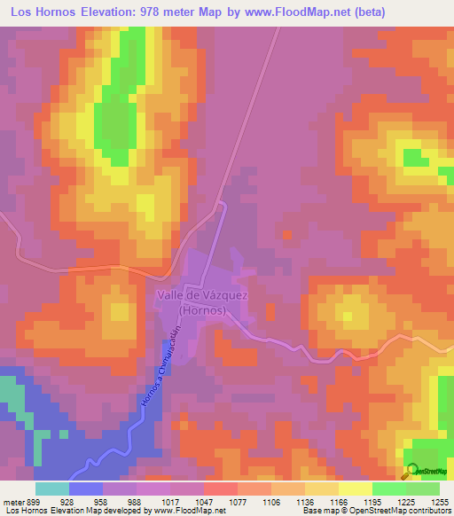 Los Hornos,Mexico Elevation Map