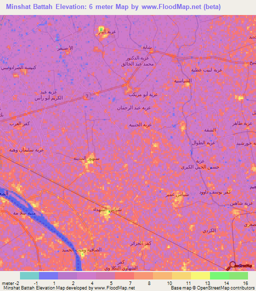 Minshat Battah,Egypt Elevation Map