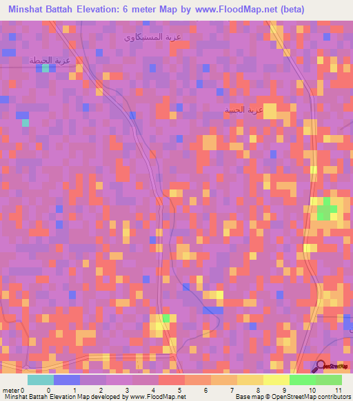 Minshat Battah,Egypt Elevation Map