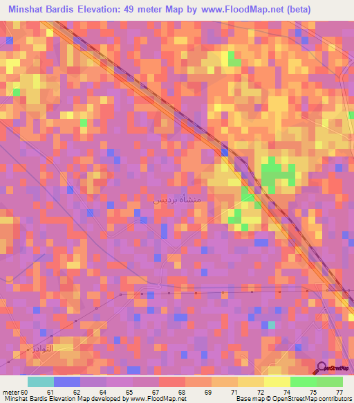 Minshat Bardis,Egypt Elevation Map