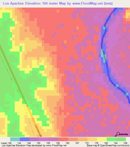 Los Apaches,Mexico Elevation Map