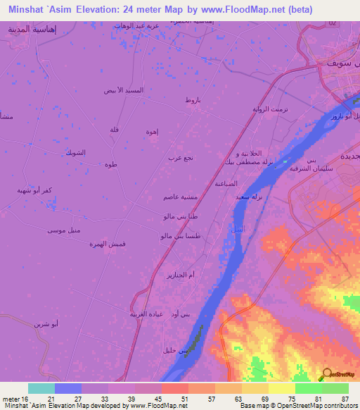 Minshat `Asim,Egypt Elevation Map