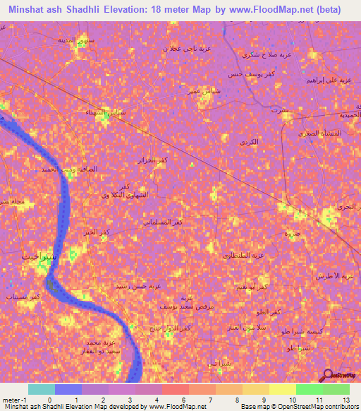 Minshat ash Shadhli,Egypt Elevation Map