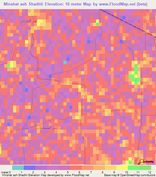 Minshat ash Shadhli,Egypt Elevation Map