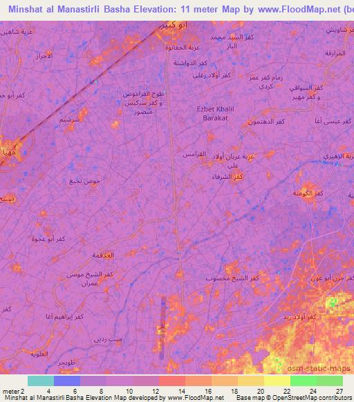 Minshat al Manastirli Basha,Egypt Elevation Map