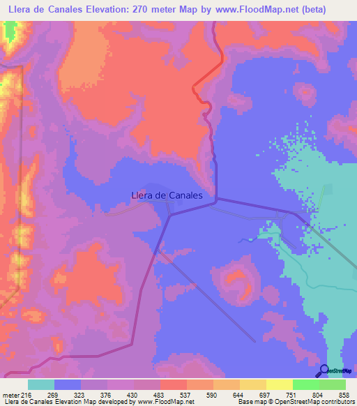 Llera de Canales,Mexico Elevation Map