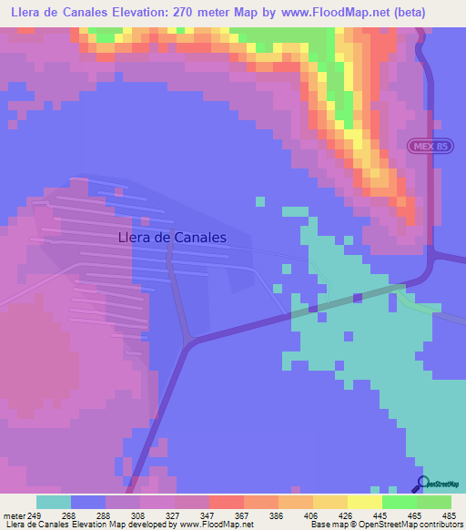 Llera de Canales,Mexico Elevation Map