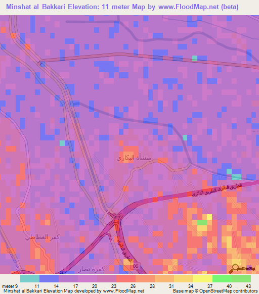 Minshat al Bakkari,Egypt Elevation Map