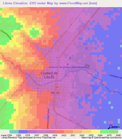 Libres,Mexico Elevation Map