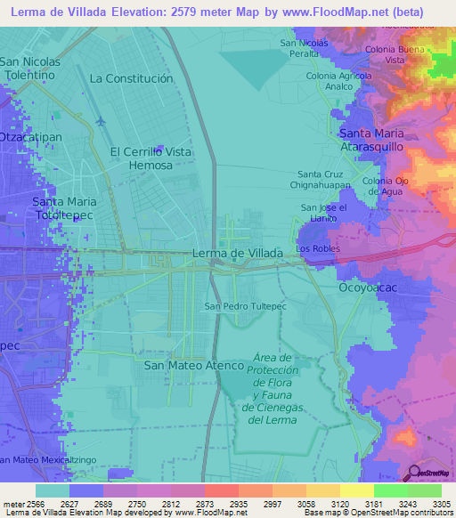 Lerma de Villada,Mexico Elevation Map