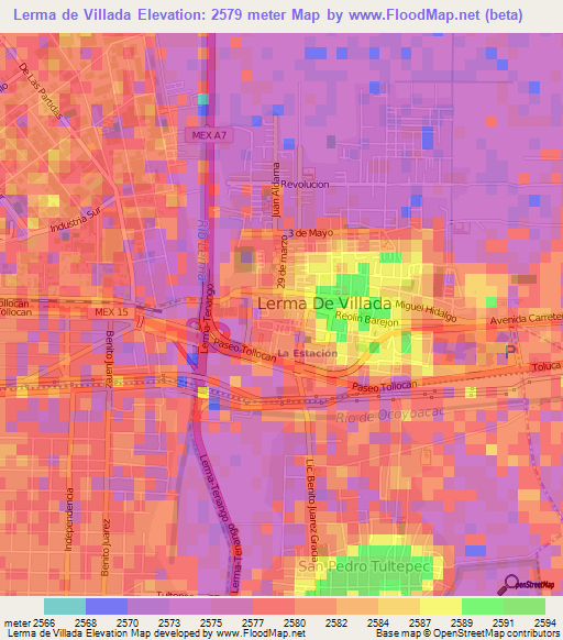 Lerma de Villada,Mexico Elevation Map