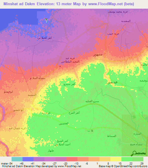 Minshat ad Dakm,Egypt Elevation Map