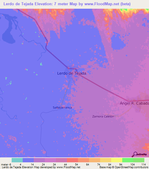 Lerdo de Tejada,Mexico Elevation Map