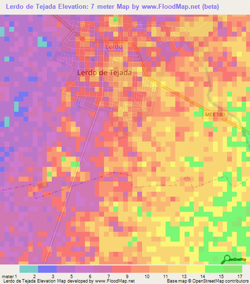 Lerdo de Tejada,Mexico Elevation Map