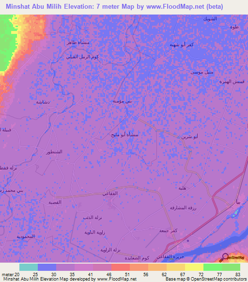 Minshat Abu Milih,Egypt Elevation Map