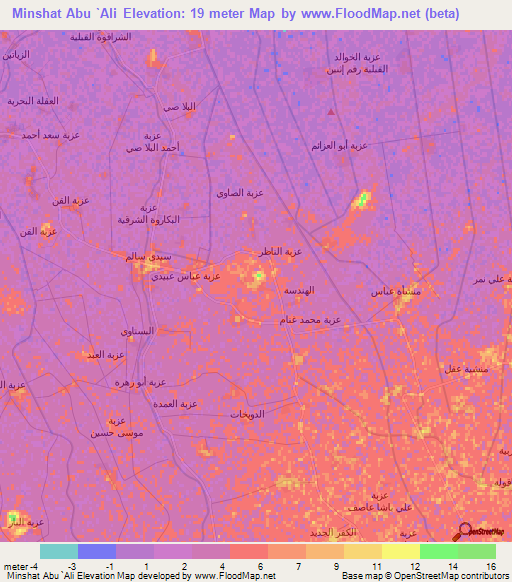 Minshat Abu `Ali,Egypt Elevation Map