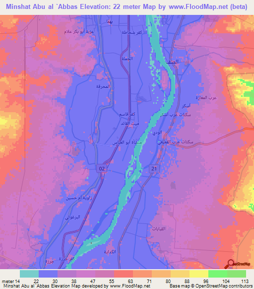 Minshat Abu al `Abbas,Egypt Elevation Map