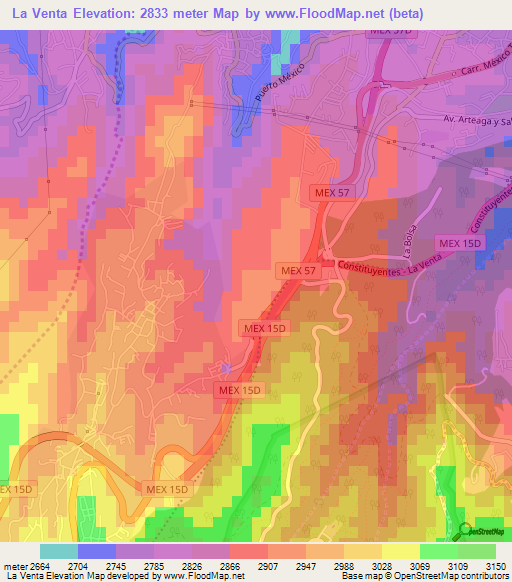 La Venta,Mexico Elevation Map