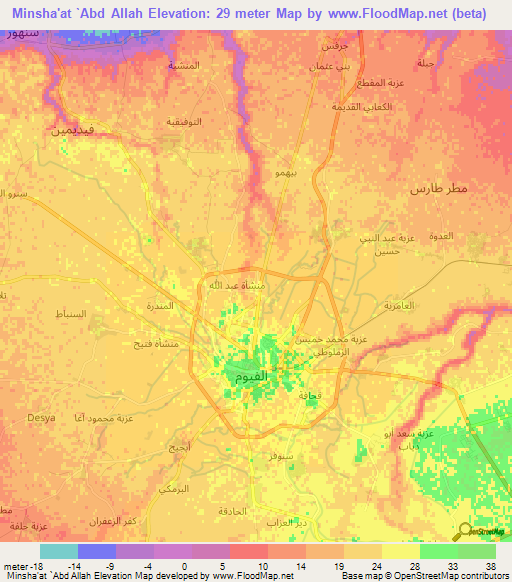 Minsha'at `Abd Allah,Egypt Elevation Map