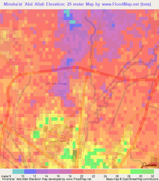 Minsha'at `Abd Allah,Egypt Elevation Map