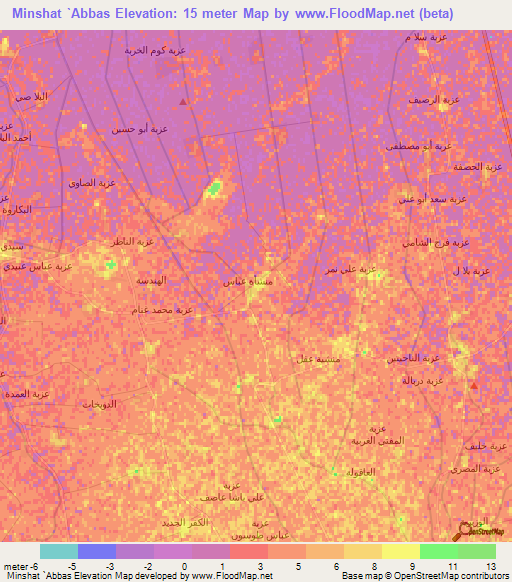 Minshat `Abbas,Egypt Elevation Map