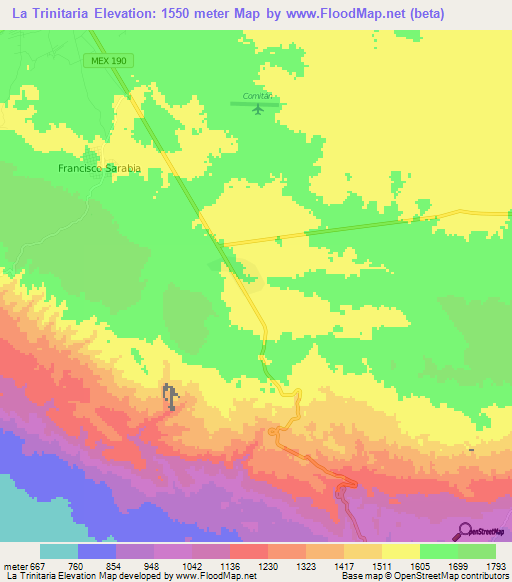 La Trinitaria,Mexico Elevation Map