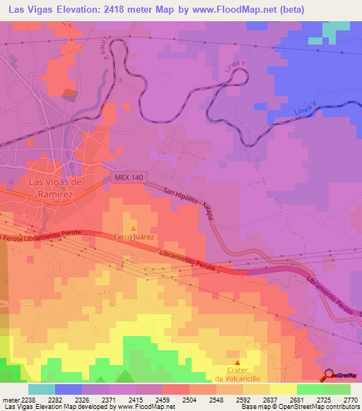 Las Vigas,Mexico Elevation Map