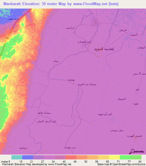 Manharah,Egypt Elevation Map