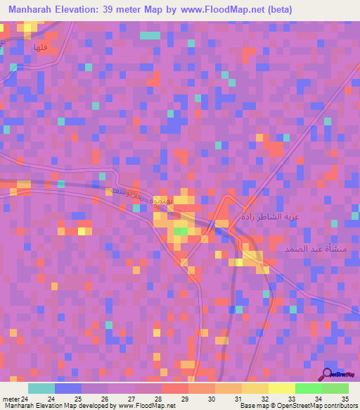 Manharah,Egypt Elevation Map