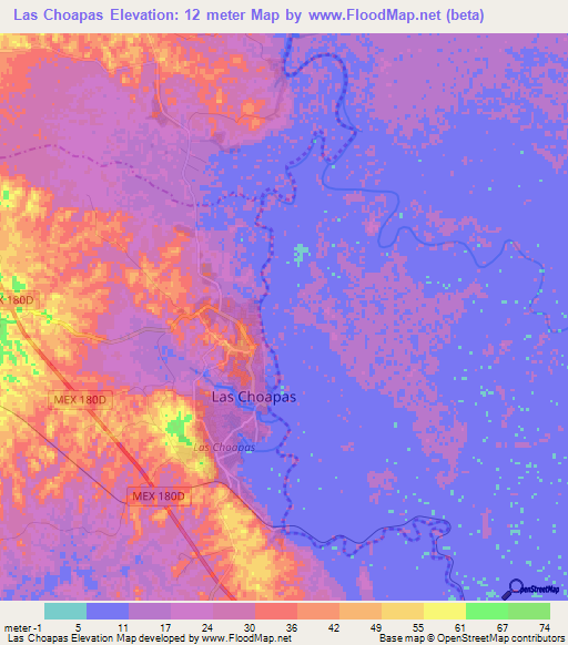 Las Choapas,Mexico Elevation Map