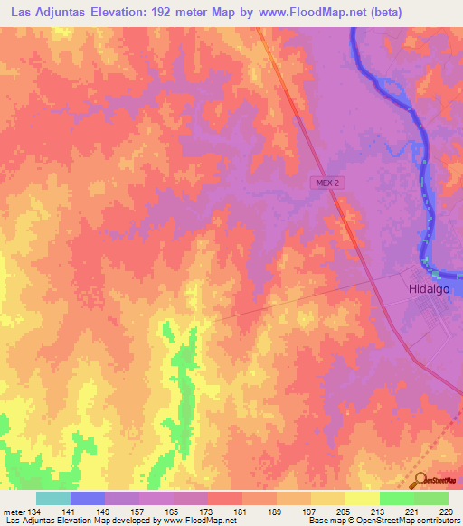 Las Adjuntas,Mexico Elevation Map