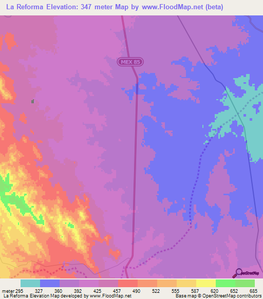 La Reforma,Mexico Elevation Map