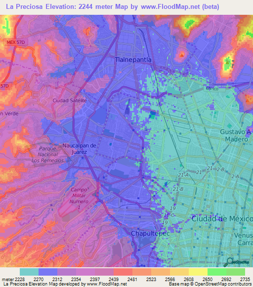 La Preciosa,Mexico Elevation Map