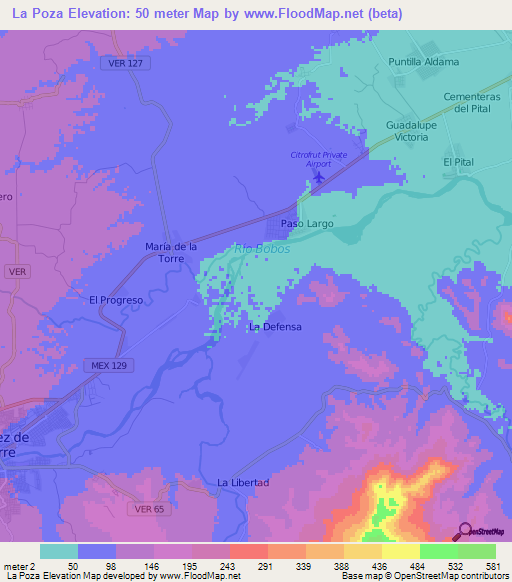 La Poza,Mexico Elevation Map