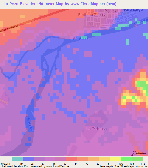 La Poza,Mexico Elevation Map