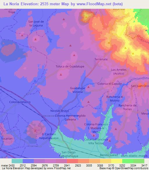 La Noria,Mexico Elevation Map