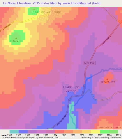 La Noria,Mexico Elevation Map