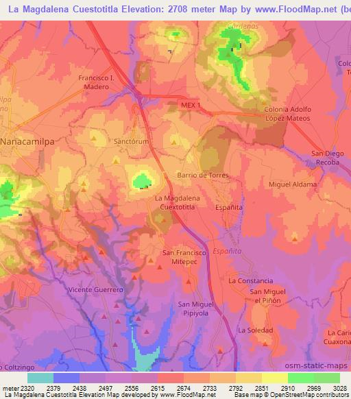 La Magdalena Cuestotitla,Mexico Elevation Map