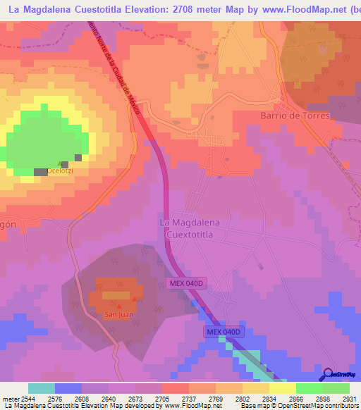 La Magdalena Cuestotitla,Mexico Elevation Map