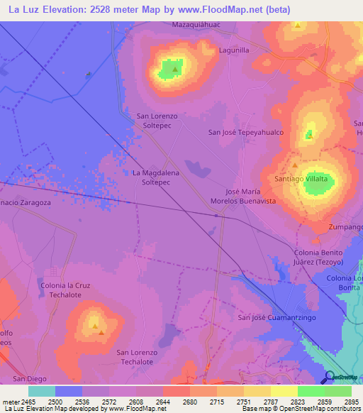 La Luz,Mexico Elevation Map